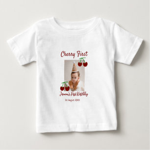 Camiseta Cherry Primeiro feliz foto de aniversário crianças