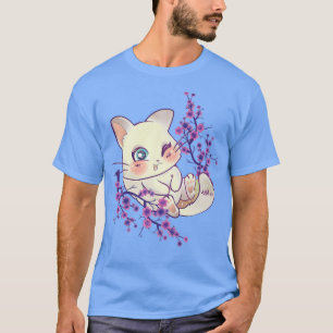 Camiseta Cherry Sakura Tree Kawaii Kitten Flor B
