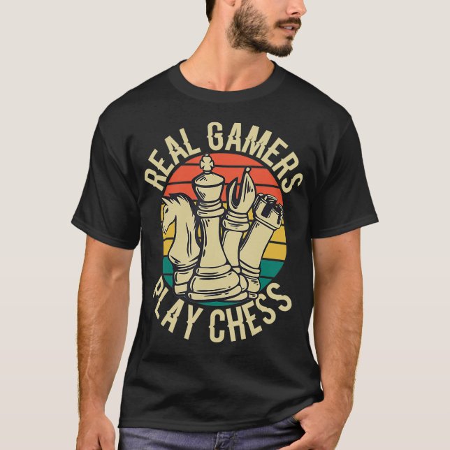Camiseta Chess Real Gamers jogam xadrez (Frente)
