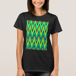 Camiseta Chevron Em Zigzags Verdes Azuis Amarelas Claras