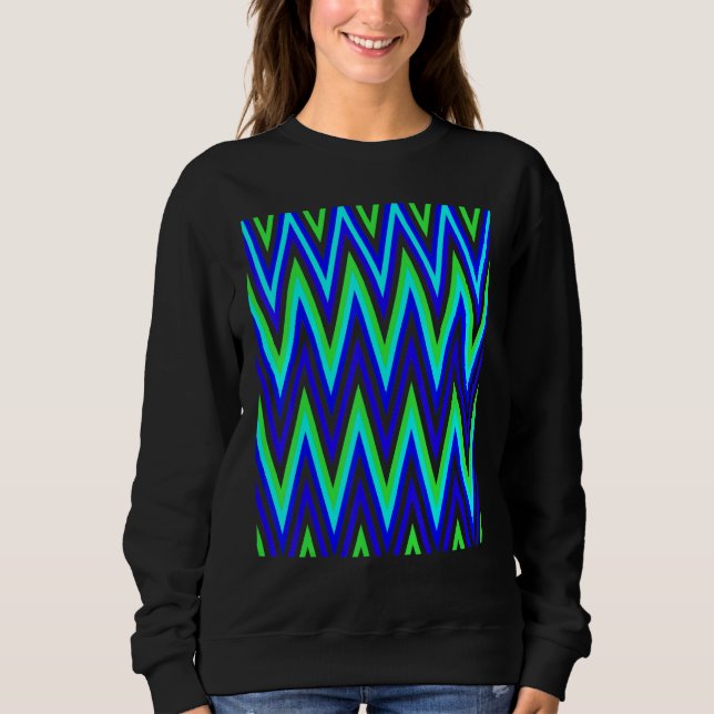 Camiseta Chevron In Deep Blue Lime Green Zigzags (Frente)