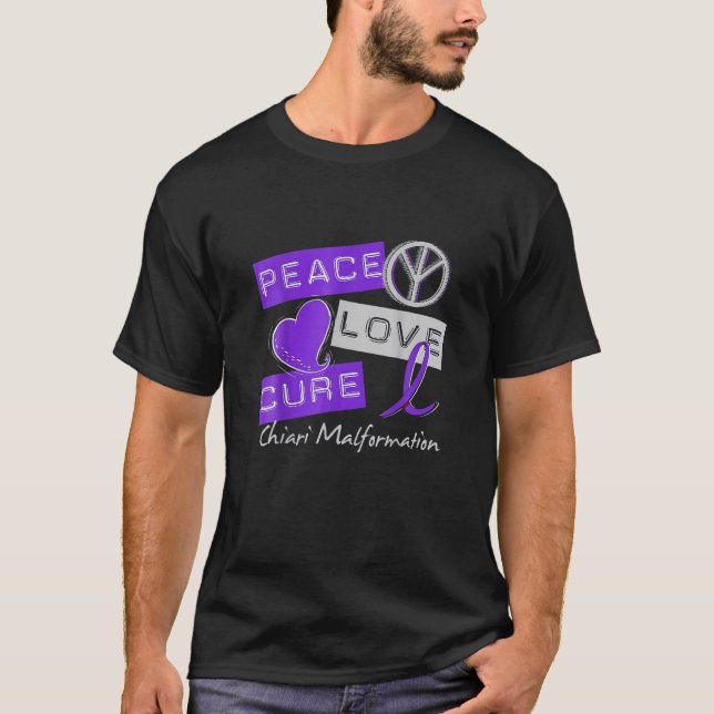 Camiseta Chiari Malformation Peace Love Cure Consciência (Frente)