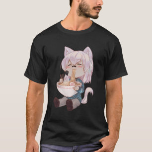 Camiseta Chibi Cat Animy Girl Cute Kawaii Japonês Cat Rame