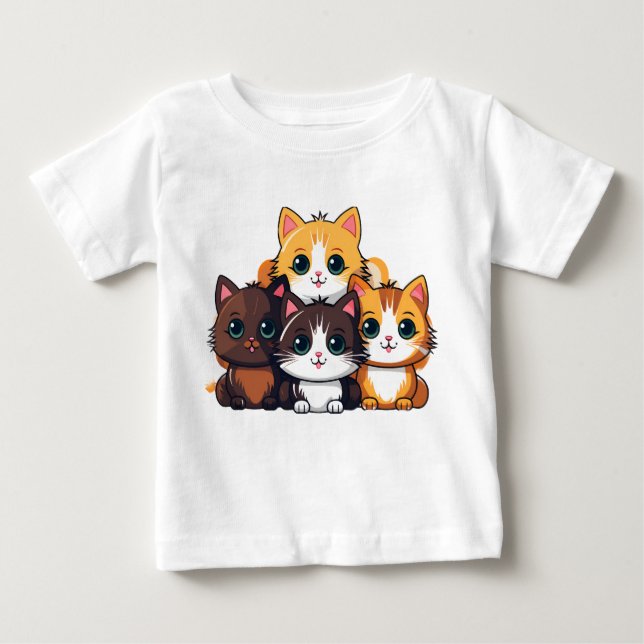 Camiseta Chibi Cat Squad Sticker – Adorable Furry Friends C (Frente)