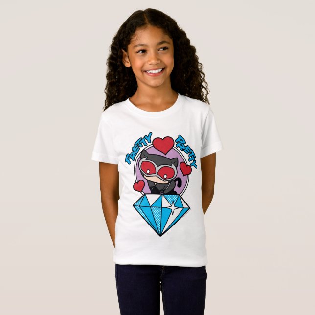 Camiseta Chibi CatWomen Sentada Em Alto Diamante (Frente Completa)