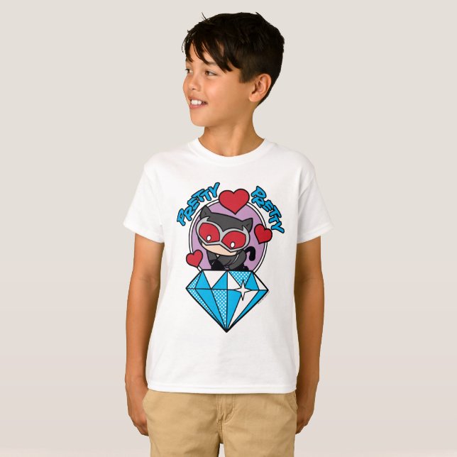 Camiseta Chibi CatWomen Sentada Em Alto Diamante (Frente Completa)