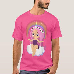 Camiseta Chibi estilo Kawaii Anime Girl Rainbow Unicorn