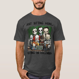 Camiseta Chibi Horror Sentado Aqui Esperando No Hallowee