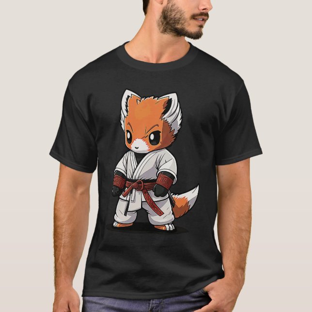 Camiseta Chibi Karate Fox em Keikogi - Japonês Karateka Fox (Frente)