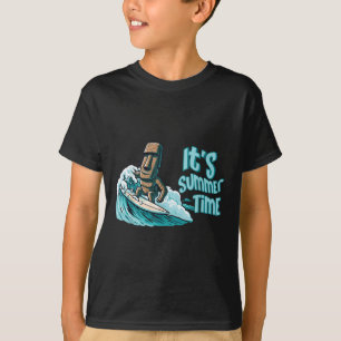 Camiseta Chibi Moai Surfing Summer Time Ocean Beach Ocean S