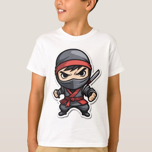 Camiseta Chibi Ninja Warrior Cartoon - Artes Marciais Aterr (Frente)