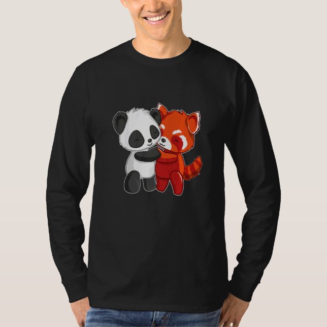 Camiseta Chibi Panda Bear Abraça Crianças Vermelhas Panda C (Frente)