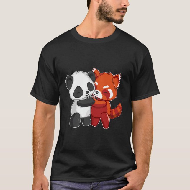 Camiseta Chibi Panda Bear Abraça Crianças Vermelhas Panda C (Frente)