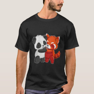 Camiseta Chibi Panda Bear Abraça Panda Vermelha
