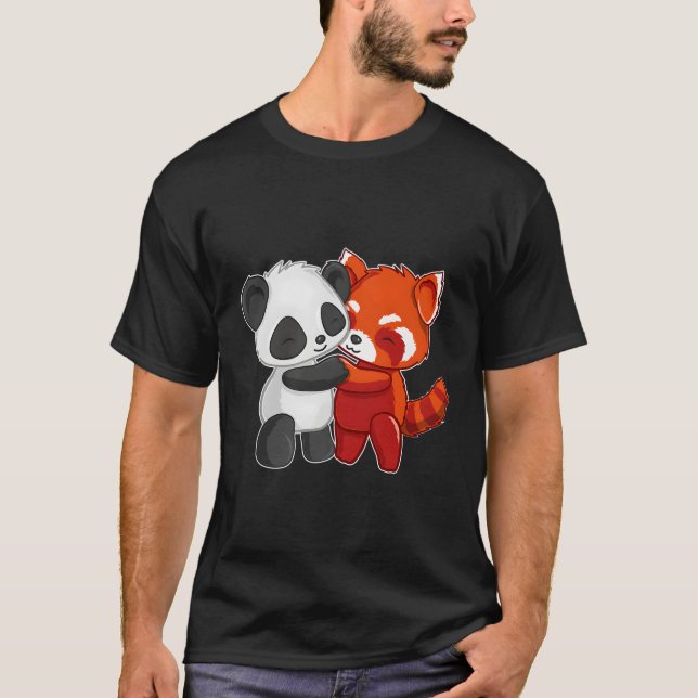 Camiseta Chibi Panda Bear Abraça Panda Vermelha (Frente)