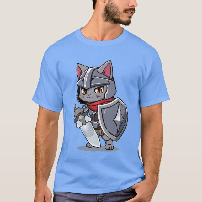 Camiseta Chibi Style Medieval Cat Swordsman (Frente)