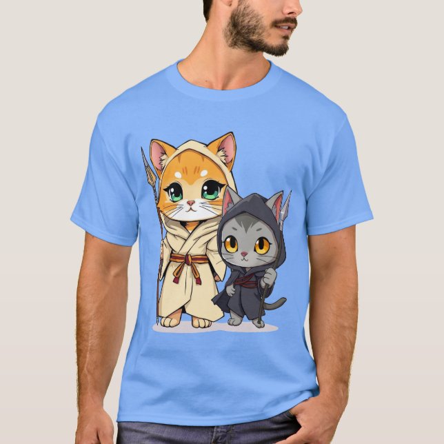 Camiseta Chibi Style Medieval Cats with Spears (Frente)