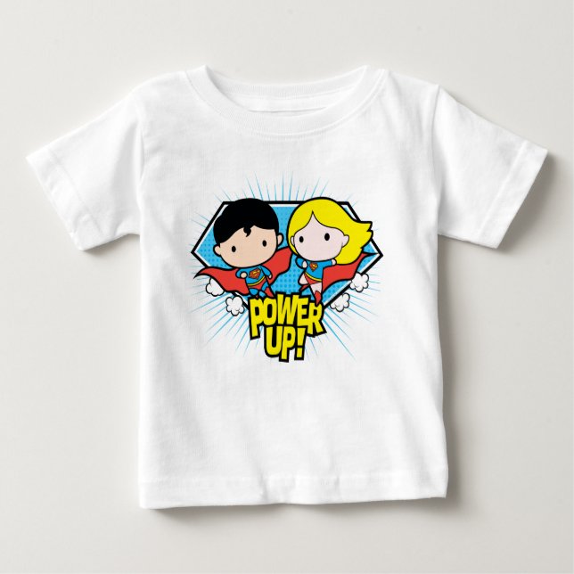 Camiseta Chibi Superman e Chibi Supergirl Ligam! (Frente)