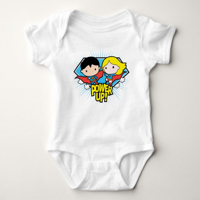 Camiseta Chibi Superman e Chibi Supergirl Ligam! (Frente)