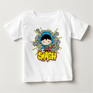 Camiseta Chibi Superman Smashing Através da Parede de tijol
