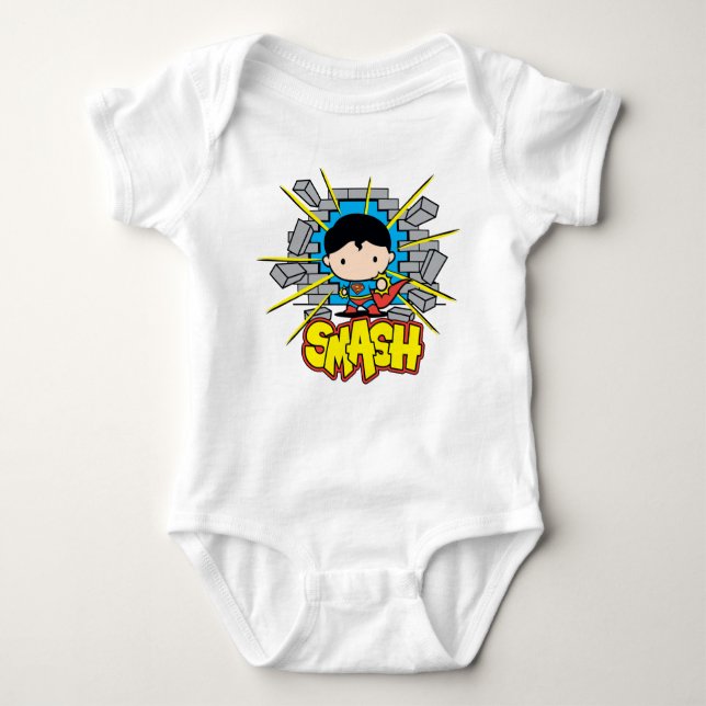 Camiseta Chibi Superman Smashing Através da Parede de tijol (Frente)