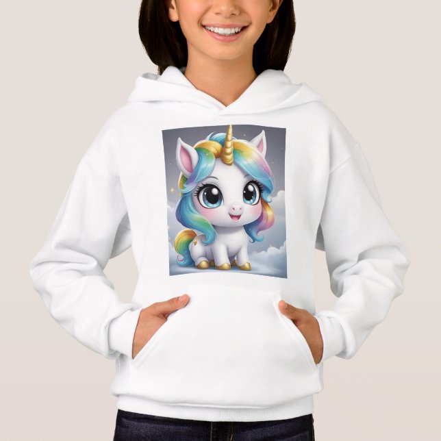 Camiseta chibi, unicornio blanco de ojos claros (Frente)