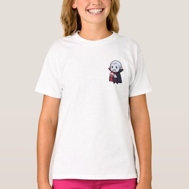 Camiseta Chibi Vampiro Bebendo Suco de Tomate Crianças (Frente)