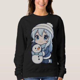 Camiseta Chibi Winter Girl Sweatshirt – Cute Anime Snowman 