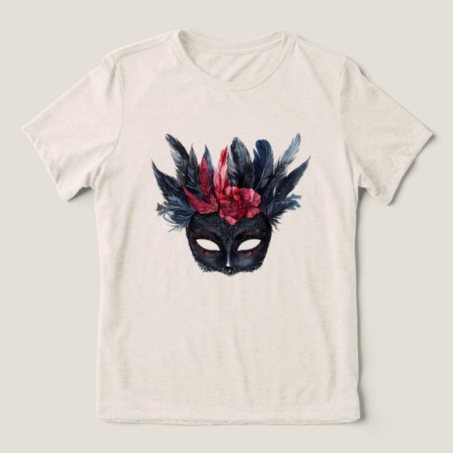 Camiseta Chic Black Burgundy Red Floral Mask (Design frontal)