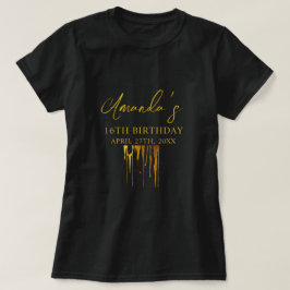 Camiseta Chic Black & Dourado Glitter Drips Doce 16 Anivers