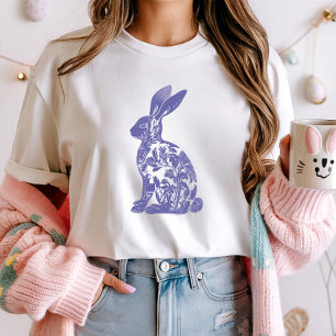 Camiseta Chic Blue Rabbit Silhoule Tee; Floral Bunny