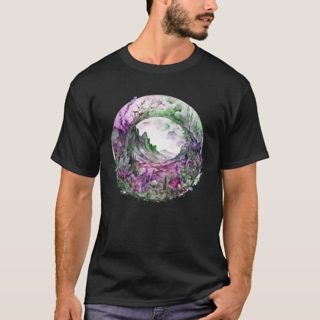 Camiseta Chic Boho Floral Mountain Scene  Forest Nature Flo (Frente)