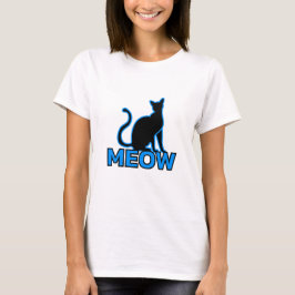 Camiseta Chic Feline Charm - Blue ‘MEOW’ Cat Silhouette