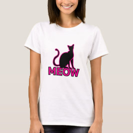 Camiseta Chic Feline Charm - Silhouette Gato Rosa "MEOW"