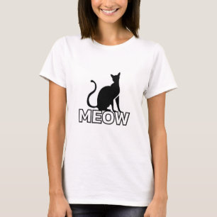 Camiseta Chic Feline Charm - White "MEOW" Cat Silhouette