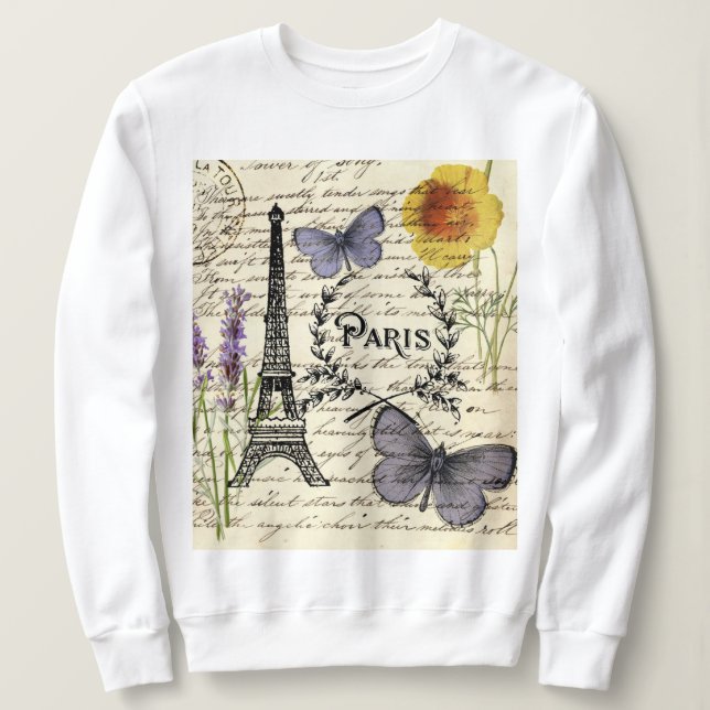 Camiseta chic french butterfly scripts paris eiffel torre (Frente do Design)