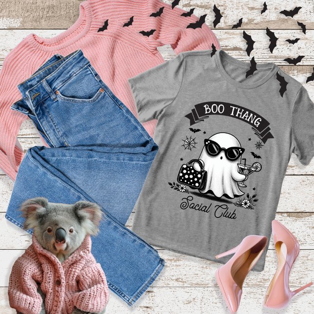 Camiseta Chic Halloween Ghost Boo Thang Social Club (Chic Halloween Ghost in Sunglasses "Boo Thang Social Club" Tri Blend Shirt)