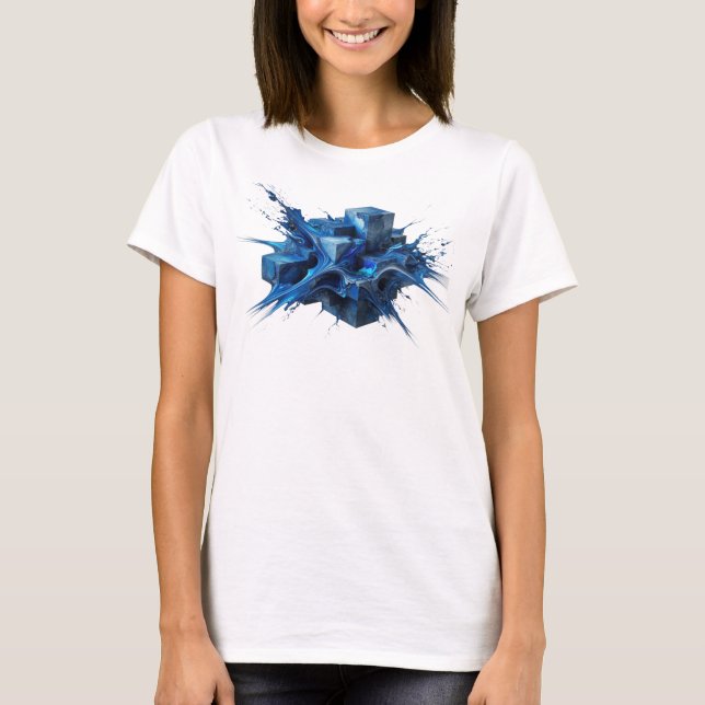 Camiseta Chic Marinho Cubos Abstratos Design Gráfico (Frente)