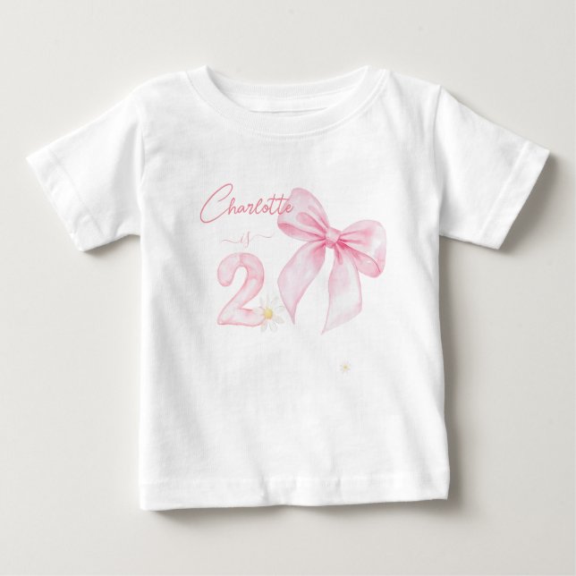 Camiseta Chic Pink Bow Ribbon 2 Two 2nd Birthday (Frente)