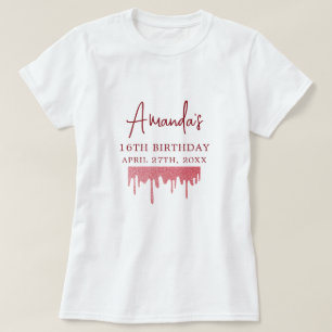 Camiseta Chic Rosa Dourado Drip Glitter Doce 16 Aniversário