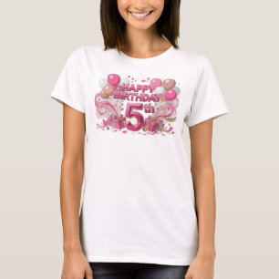 Camiseta Chic Rosa MOTIVO ARTÍSTICO DE ANIVERSÁRIO DE 5 ANO