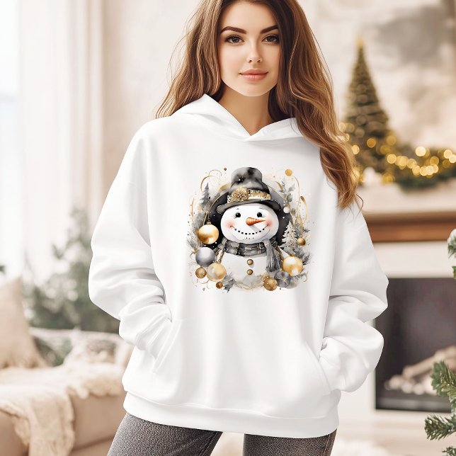 Camiseta Chic Snowman: Black and Gold Holiday Charm (Criador carregado)