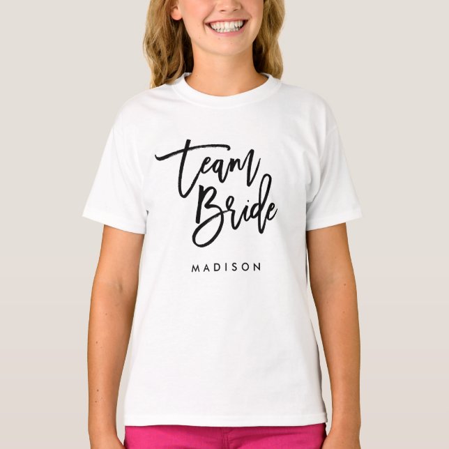 Camiseta Chic Trendy Brush Black Script Team Bride (Frente)