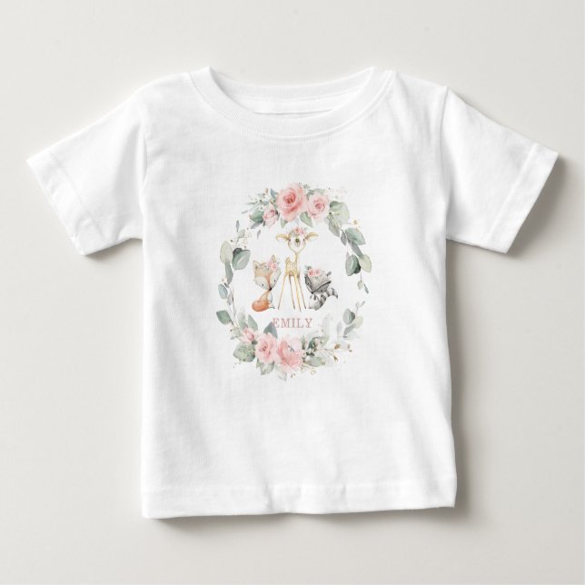 Camiseta Chic Woodland Blush Floral Cor-de-rosa (Frente)