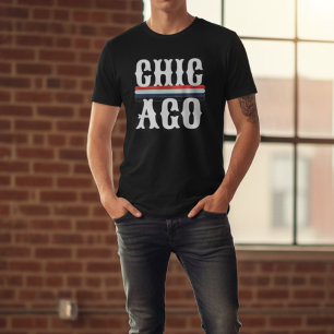 Camiseta Chicago: 80 anos, listras brancas e azuis vermelho