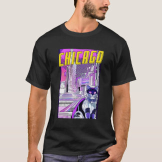 Camiseta Chicago Cat Retro Anime Cityscape Illinois Usa Vin