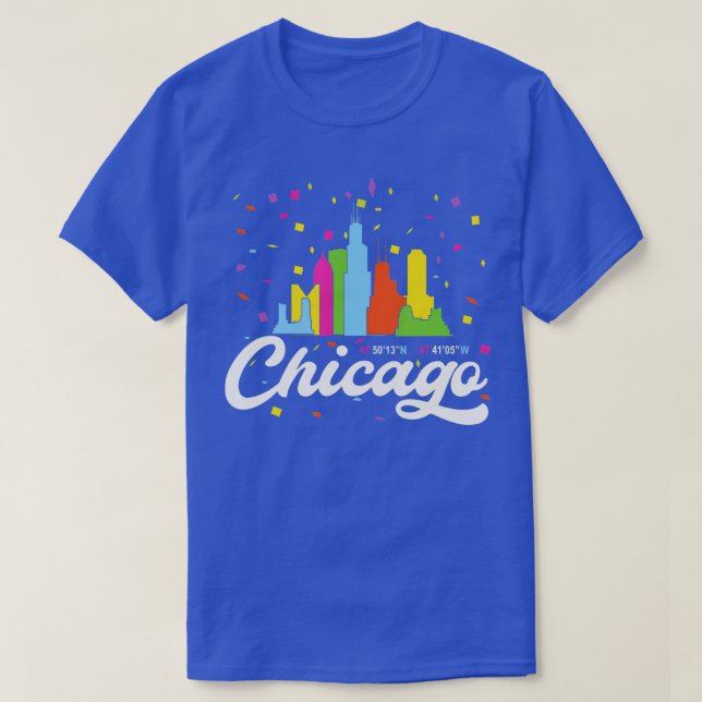 Camiseta Chicago City  Illinois Skyline USA American Flag  (Frente do Design)