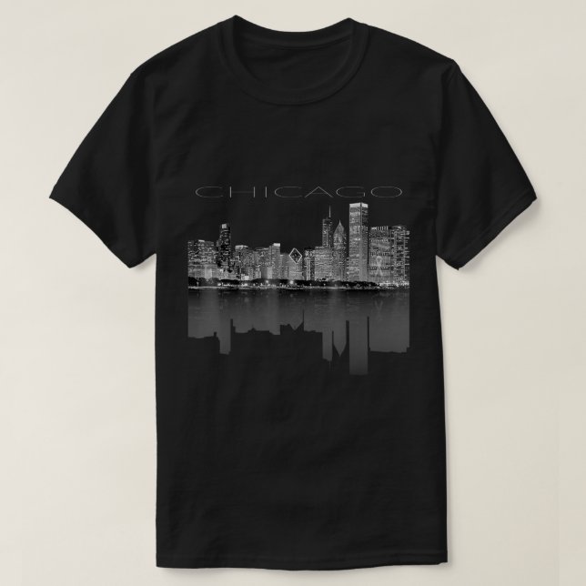 Camiseta Chicago City Skyline Lights at Night T shirt396 (Frente do Design)
