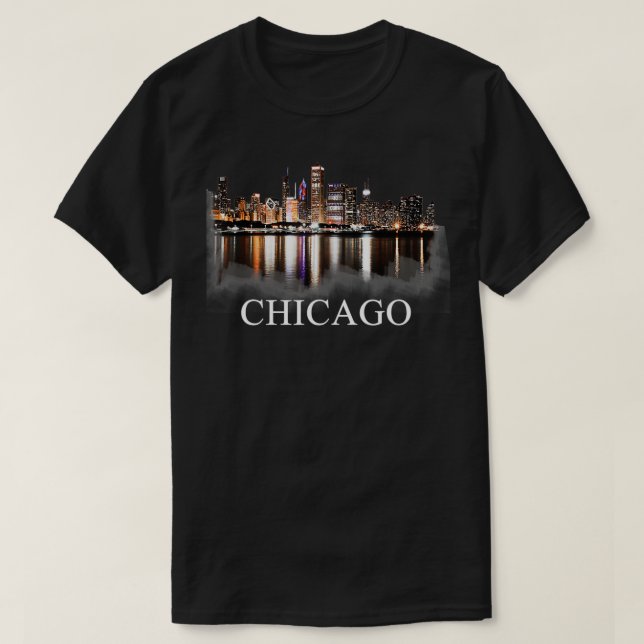 Camiseta Chicago City Skyline Lights No Night Chicago Illin (Frente do Design)