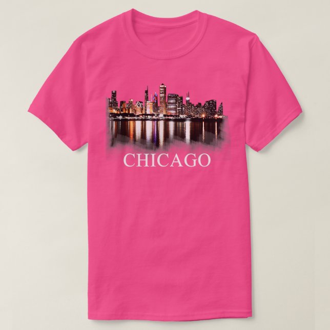Camiseta Chicago City Skyline Lights No Night Chicago Illin (Frente do Design)
